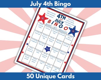 Bingo Cards for 4th of July ~ Find the Guest Bingo ~ Independence Day Game ~ Printable Icebreaker ~ Party Activity ~ Download ~ Human Bingo