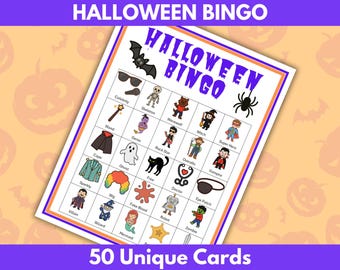 Halloween Bingo Game: 50 Unique Printable Cards (PDF Download)