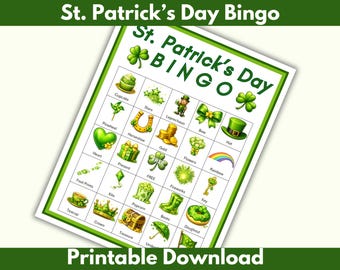 Bingo Cards for St. Patrick's Day, Printable Game, Kids, ALL ages, Family Activity, 50 Unique Cards, Calling Cards Included, FUN
