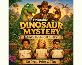 Dinosaur Mystery Game for Kids, Interconnected Puzzles, Escape Room Ages 9+, Family Game Night, Birthday Party Activity, Classroom Logic