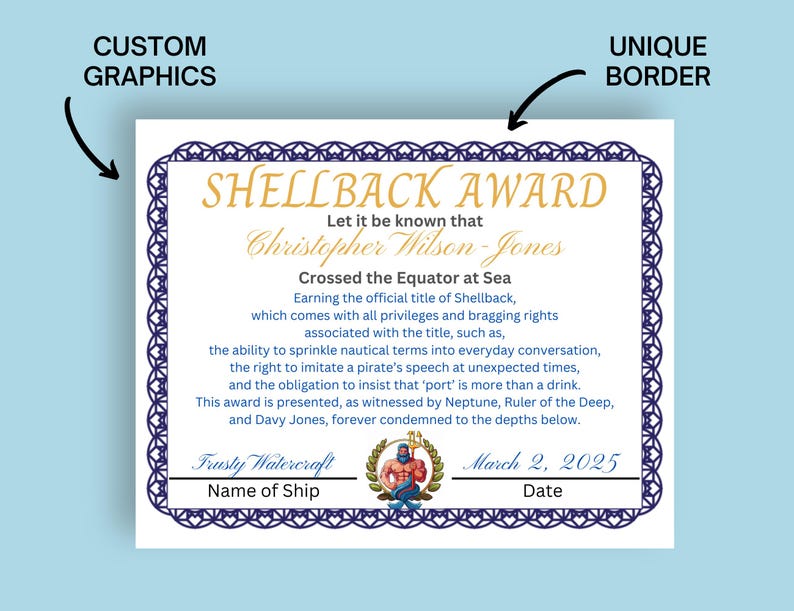 Shellbacks Draw Shellback Template Certificate, Nautical Party Awards, Custom Award ...