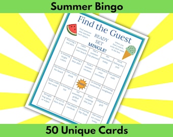 Summer Party Bingo Game: Find the Guest Icebreaker (Printable Digital Download)