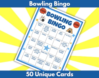 Bowling Bingo, 50 Unique Bowling Bingo Cards, Printable Party Game, Kids, Adults, ALL ages, Family Activity,  Download & Play, Lots of FUN