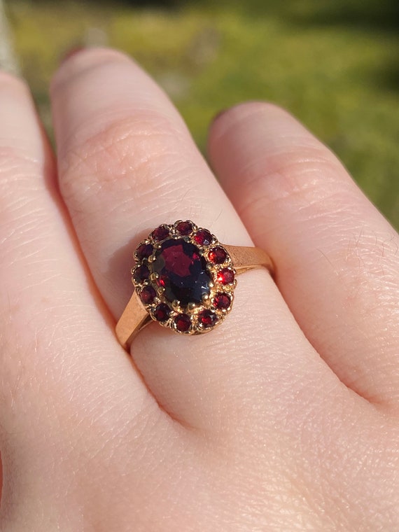 Garnet Halo Ring – Vintage Estate Oval and Round … - image 6