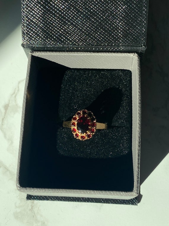 Garnet Halo Ring – Vintage Estate Oval and Round … - image 9