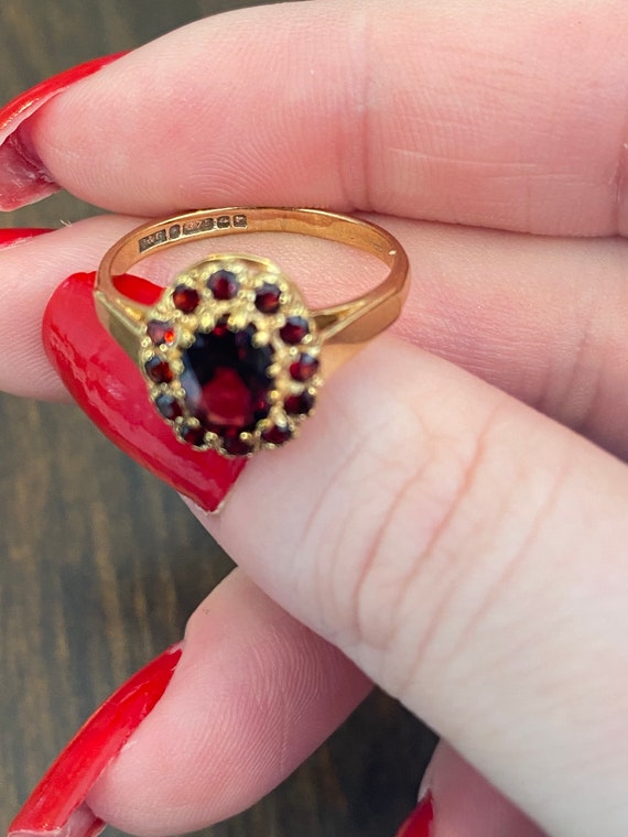 Garnet Halo Ring – Vintage Estate Oval and Round … - image 2