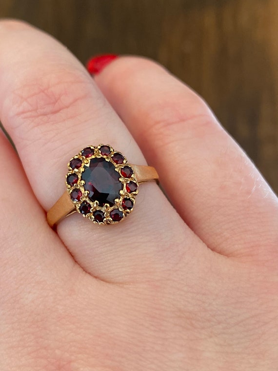 Garnet Halo Ring – Vintage Estate Oval and Round … - image 1