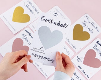 Cartes à gratter surprise personnalisables, avec feuille d'or déchiquetée, carte à révéler personnalisée, carte à message secret, cartes à gratter d'anniversaire