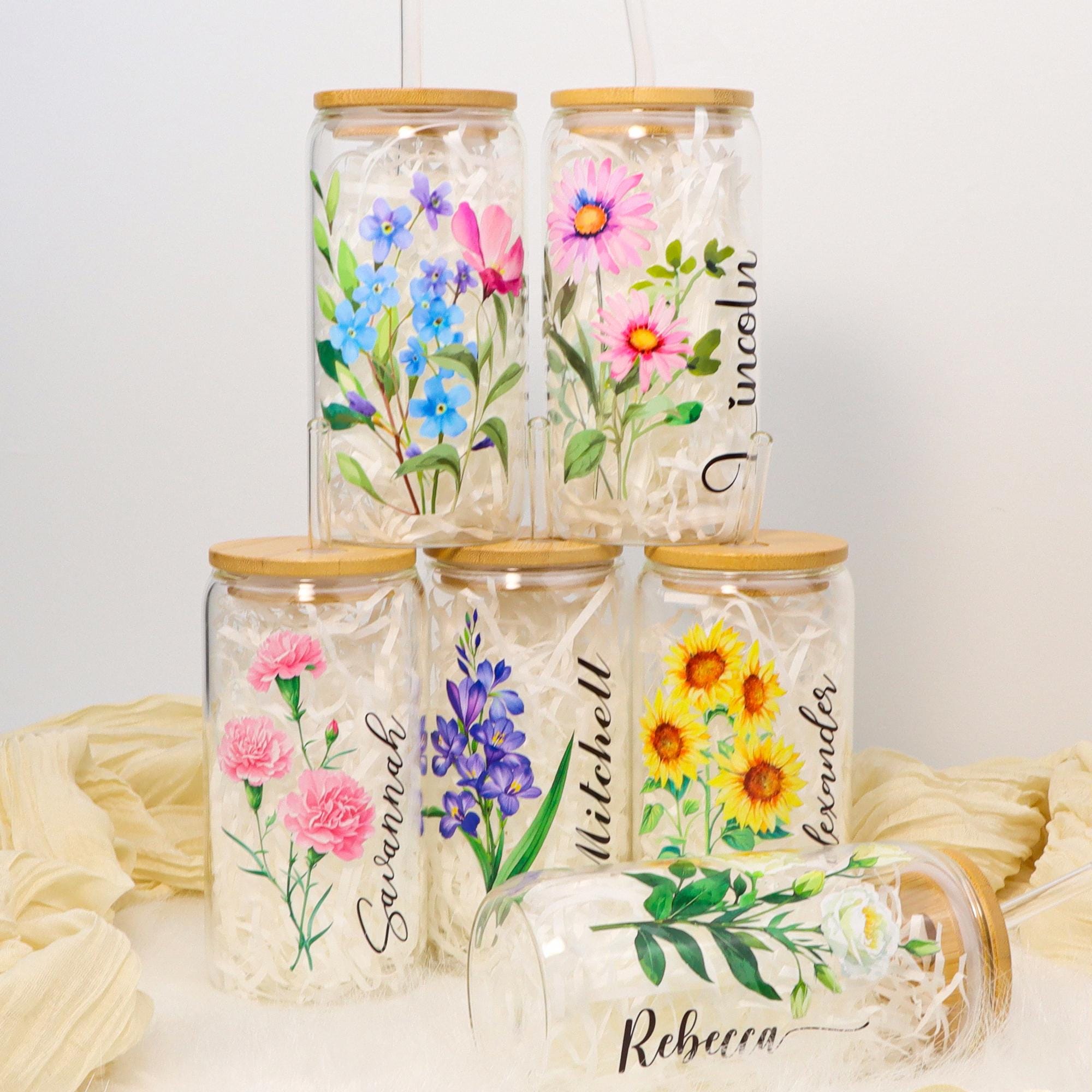 Personalized Birth Flower Tumblers | Custom Glass Coffee cup  |  Gifts for Her | Mothers Day | Customized gifts for any occasion