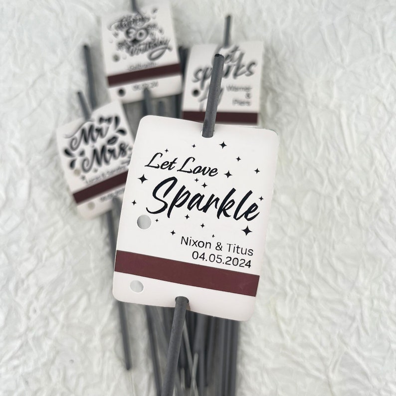 Let Love Sparkle Personalized SPARKLER TAGS for Weddings Birthdays Anniversaries Engagement Parties zdjęcie 7