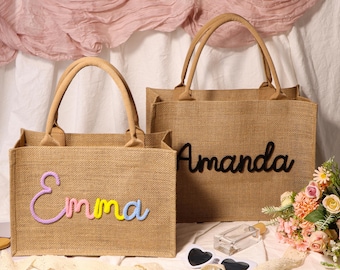 Personalized Burlap Tote Bag| Custom Bridesmaid Bag| Monogram Beach Bag|Wedding Bag| Bachelorette Party Bag| Customized Bag for any occasion