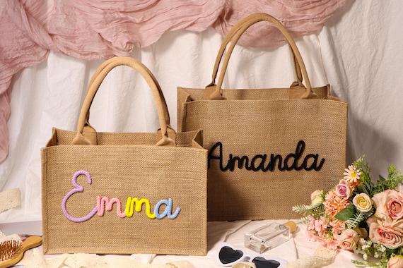 Personalized Burlap Tote Bag| Custom Bridesmaid Bag| Monogram Beach Bag|Wedding Bag| Bachelorette Party Bag| Customized Bag for any occasion
