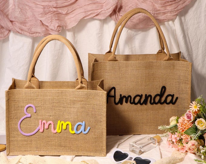 Personalized Burlap Tote Bag| Custom Bridesmaid Bag| Monogram Beach Bag|Wedding Bag| Bachelorette Party Bag| Customized Bag for any occasion