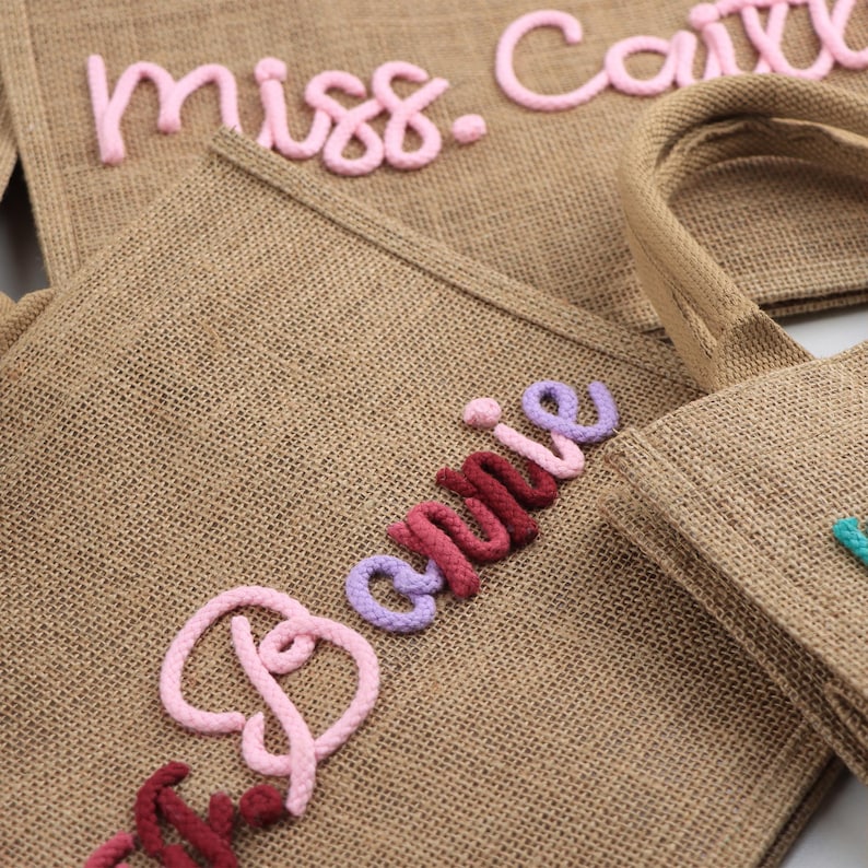 Personalized Burlap Teacher Tote, Custom Crochet Name Bag, Teacher Appreciation Gift, Mrs. Teacher Gift, Back to School & End of Year image 15