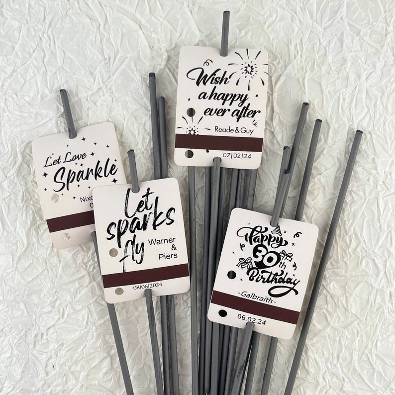 Let Love Sparkle Gepersonaliseerde SPARKLER TAGS voor bruiloften Verjaardagen Jubilea Verlovingsfeesten afbeelding 10