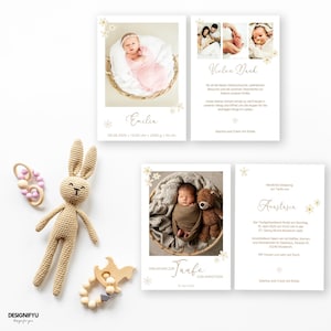 Set de tarjetas para bebé / Tarjeta personalizable con foto, tarjeta de agradecimiento, nacimiento, cumpleaños y bautizo / Descarga digital