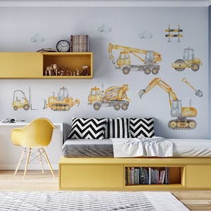 Construction Excavator Nursery Wall Decals | Kids Room Stickers | Orange Fairy Decor | Boys Birthday Gift | Playroom Themec
