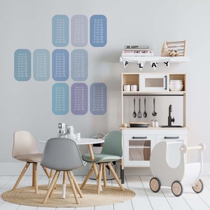 Jungen Wandaufkleber Set | Lernbare kleine Multiplikationstabelle | Zurück in der Schule Geschenk | Kinderzimmer Wandtattoos | Mathe Klassenzimmer Poster
