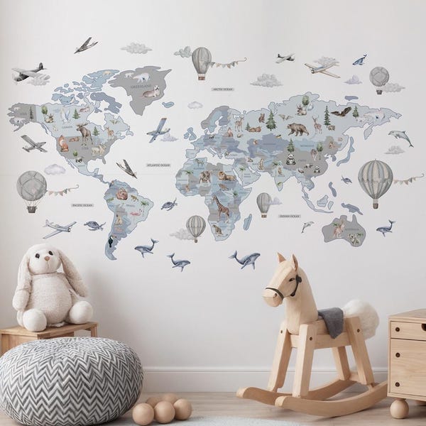 World Map Wall Decal - Etsy
