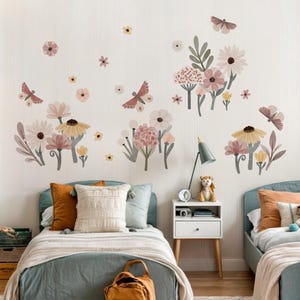 Floral Wall Decals for Nursery | Wildflower Stickers for Girl&#39;s Room | Boho Daisy Wall Decor | Removable Flower Wall Stickers Kids Room