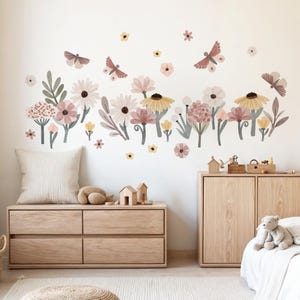 Watercolor Boho Flower Wall Decals | Floral Nursery Wall Stickers | Kids Room Decor Set