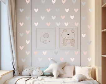 Gray Hearts Wall Decals: Boho Nursery Decor, Girl's Room Stickers - 4 colors