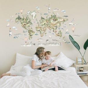 Pegatinas de pared con mapa del mundo para habitación infantil, vinilos de animales para aprender de forma divertida, decoración educativa, el mejor regalo para un niño, calcomanía con globo terráqueo