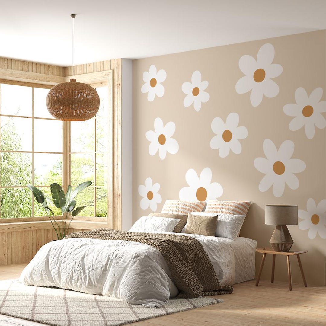 Large Wall Decals Daisies, Floral Wall Stickers for Bedroom, Cute White ...