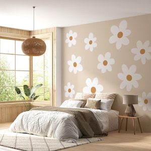 Grandi adesivi murali margherite, adesivi murali floreali per camera da letto, adesivi carini con margherite bianche per la decorazione della cameretta dei bambini, adesivi per interni