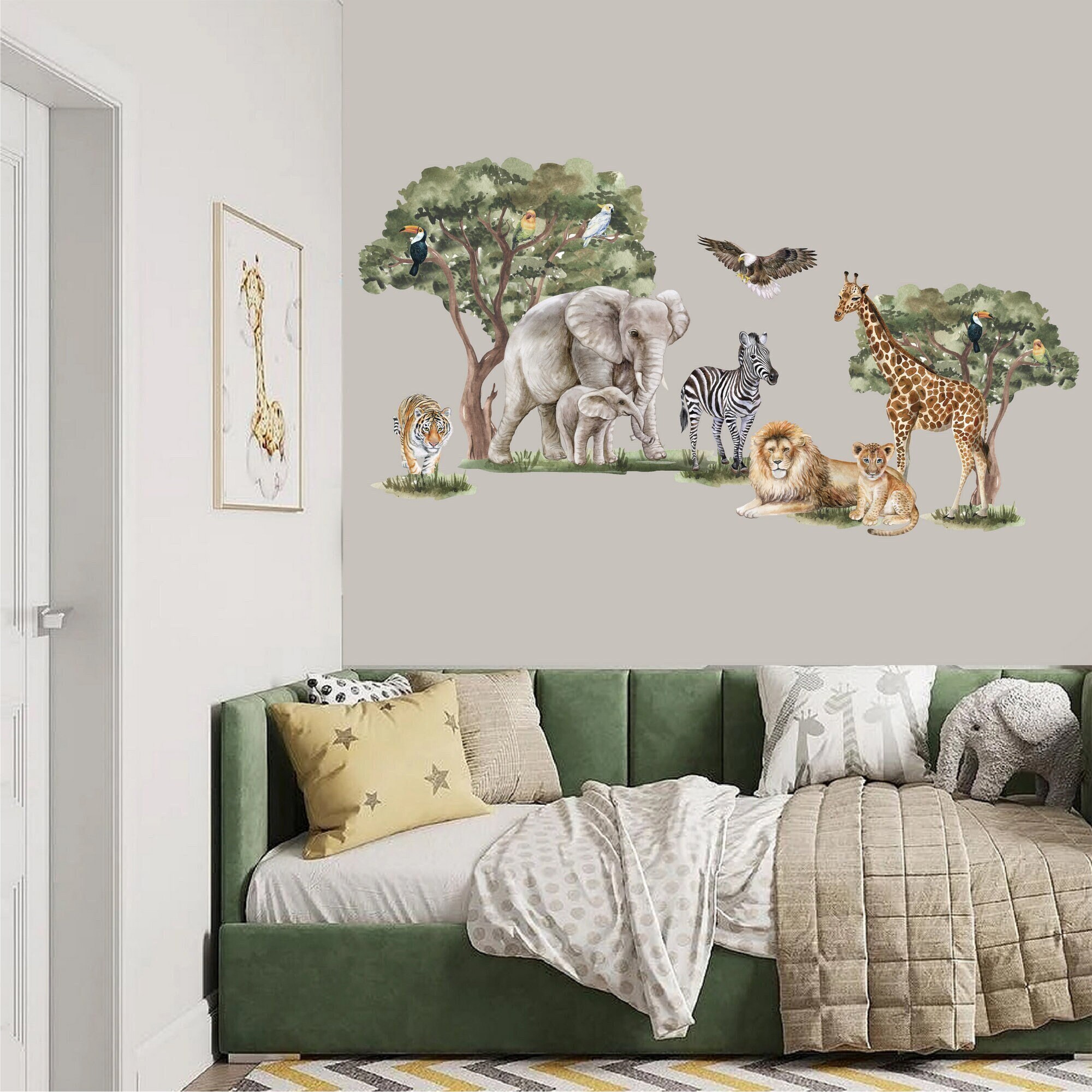 Safari Animals Wall Decals | Elephant Giraffe Lion Zebra Tiger | Jungle ...