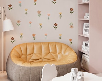 Boho Flower Wall Decals for Girls Room – Neutral Floral Nursery Stickers in Beige & Pink