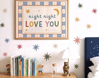 Earthy Star Wall Decals, Retro Starburst Stickers, Mid Century Nursery Decor for Kids Room