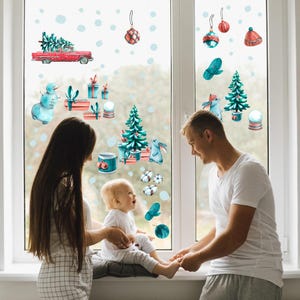 クリスマス ウォール ステッカー | ウォール デカール | 子供用ウォール デコレーション | ウサギと雪だるま | おもちゃ付きツリー | 赤い車
