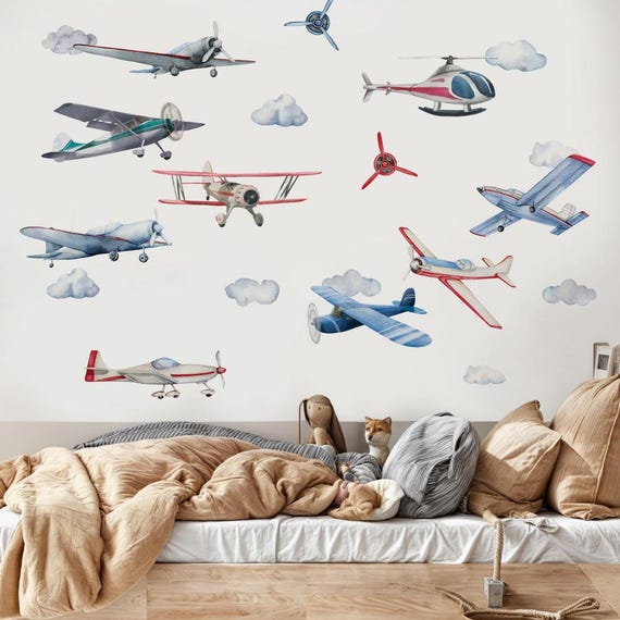 Autocollant Mural Avion Aeroplane Pour Chambre Enfant - Déco Moderne JustStickIt, Neuf