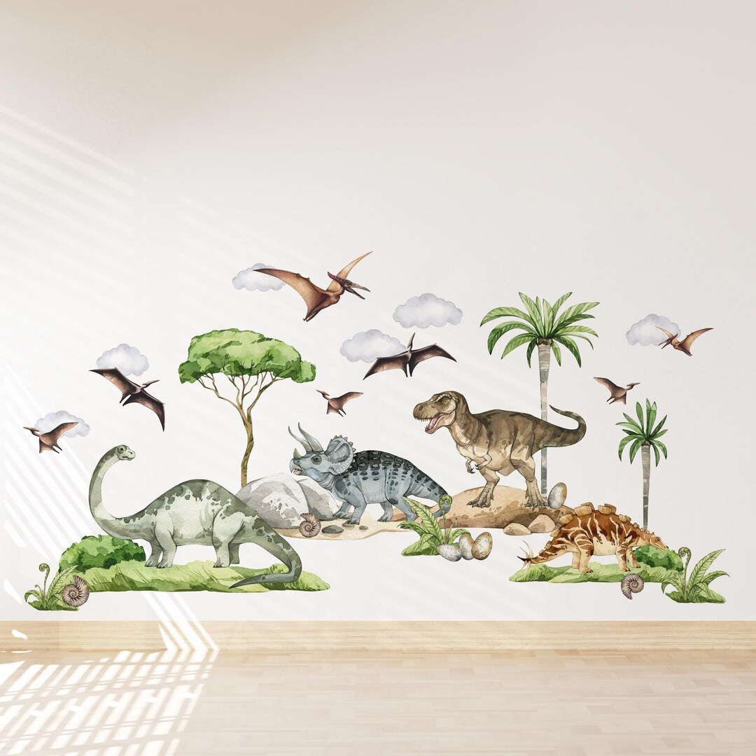 Watercolor Dinosaur Wall Decals, Jurassic Nursery Decor, Baby Room Wall ...