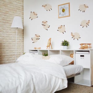 Sheep Nursery Decor Wall Stickers | Sheep Wall Decals | Cute Animals | Modern Nursery Decals | Kids Bedroom |  Monochromatic nursery