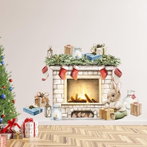 Adesivi murali per caminetti / Decorazioni natalizie a forma di coniglio / Adesivi regalo di Capodanno / Decorazioni murali per le feste / Decorazioni per la cameretta dei bambini