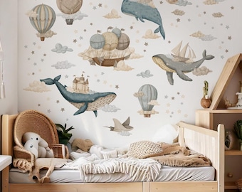 Under the Sea Sticker, Ocean Nursery Wall Decals, Watercolor Hot Air Balloons, Kids Room Vinyl Art, Castle wall decals