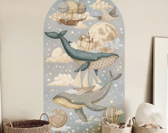 Ocean arch wall sticker, Nursery wall decor, Underwater, Watercolor whale and Balloons