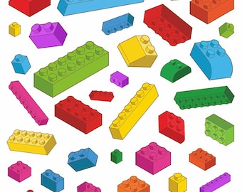 Building Block Wall Decals | Colorful Brick Stickers for Playroom | Kids Construction  Block Decor