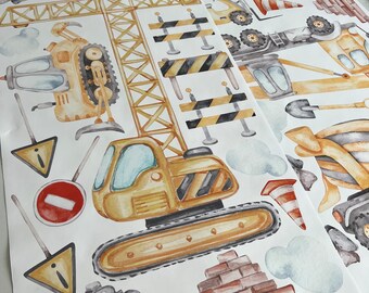 Construction Vehicles Wall Decals - Removable Peel & Stick Truck, Excavator Stickers For Kids Room - View #2