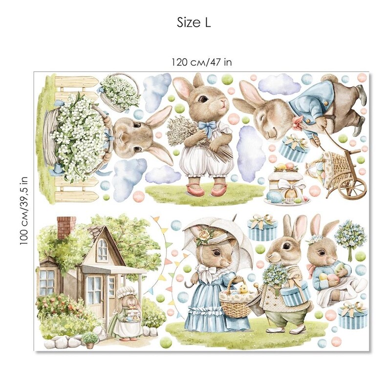 Bunny Rabbit Decals, Nursery Wall Stickers, Removable Vinyl Decal, Kids ...