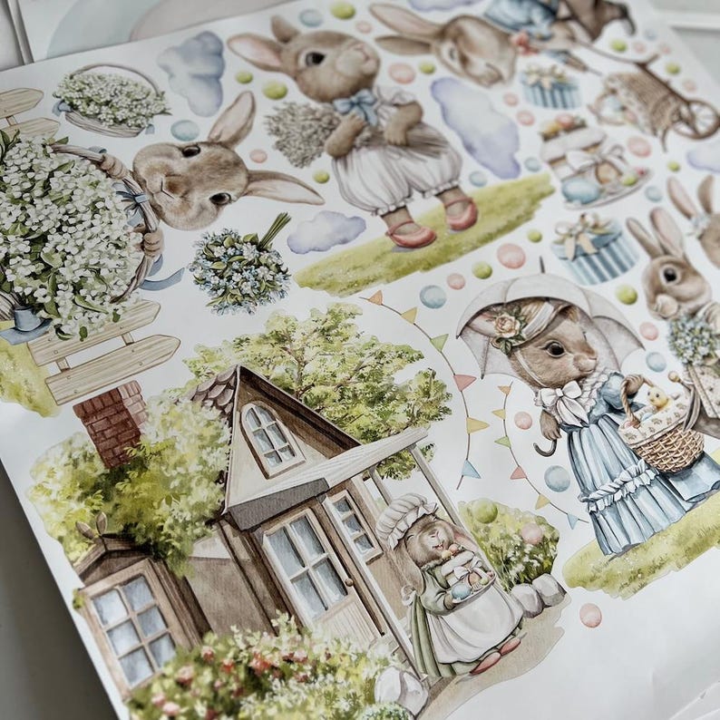 Easter Bunny Wall Decals for Nursery | Rabbit Cottage Wall Stickers ...