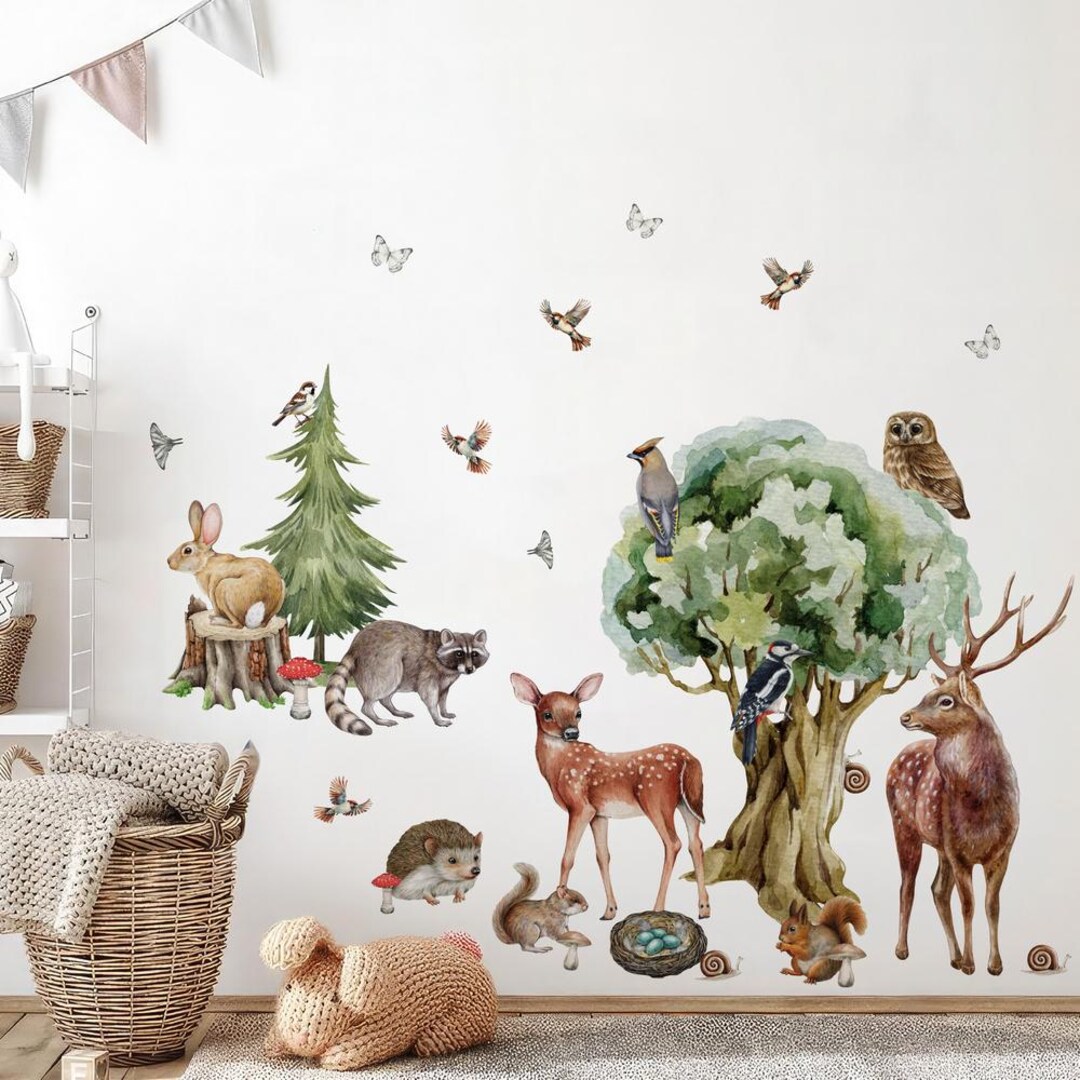 Watercolor Forest Animal Wall Decals | Woodland Nursery Wall Stickers ...