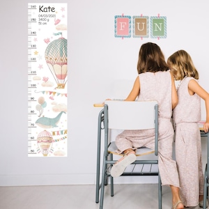 Personalized Kids Height Chart – Hot Air Balloon and Whale Design, Growth Chart Wall Decal for Nursery and Playroom Room Decor, Customizable