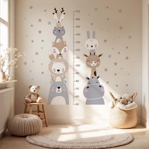 Forest Animal Growth Chart Wall Decal, Woodland Height Sticker for Kids, Cute Wall Stickers for Nursery, Nature Theme Room Decor