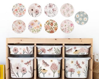IKEA TROFAST Bin Stickers | Floral Storage Decals | 9 Botanical Designs | Kids Room Decor