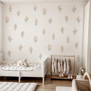 Boho Floral Wall Decals for Nursery, Kids Room – Watercolor Flower Wall Stickers, Pastel Botanical Vinyl Art, Girl Room Decor, Eco-Friendly
