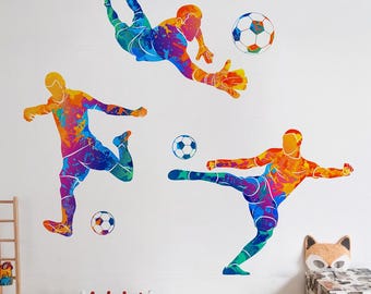 Soccer Wall Decals Set | Colorful & Black Football Stickers | Boys Room Gym Wall Art Decor