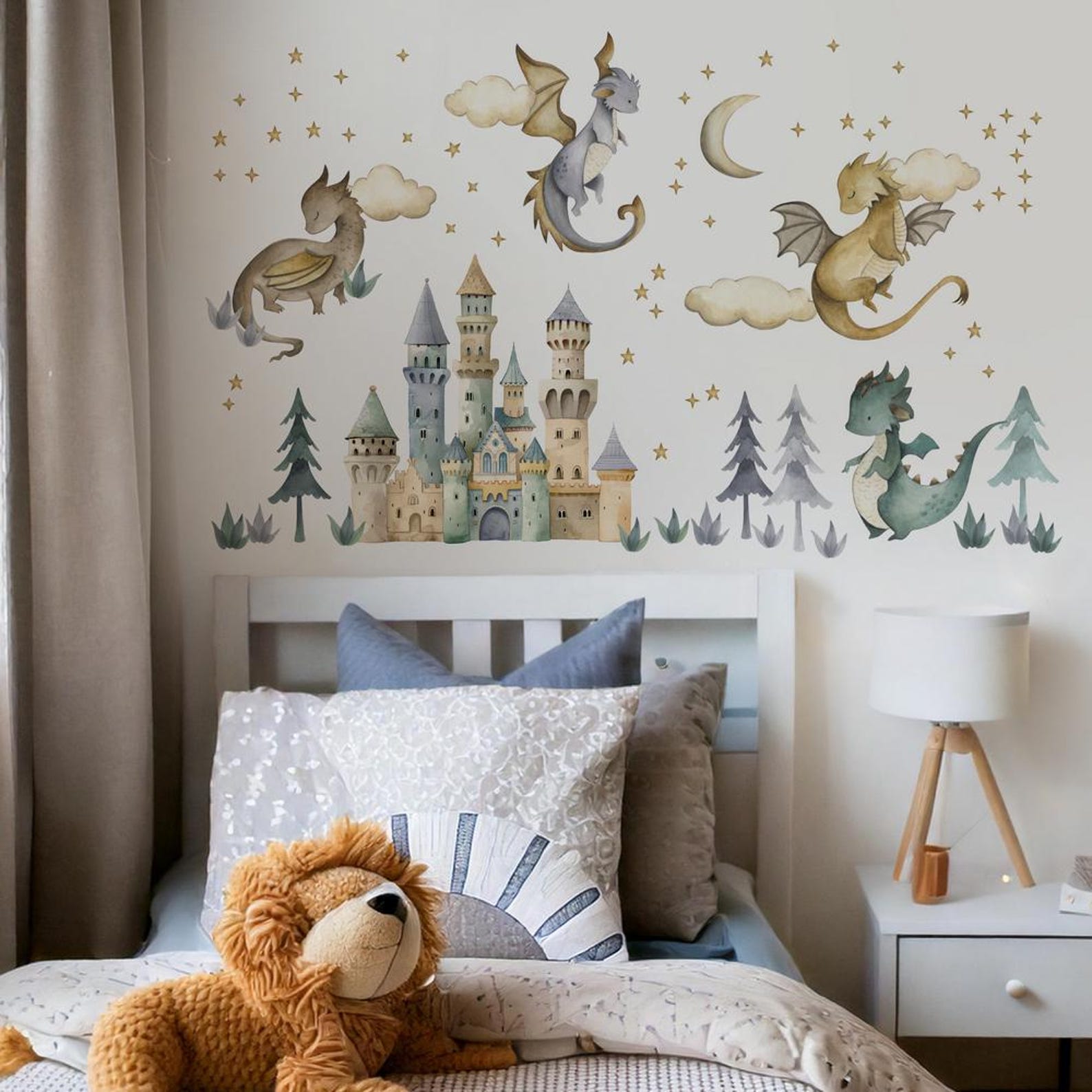 Fantasy Dragon Wall Decals for Kids Room, Castle Nursery Wall Stickers ...